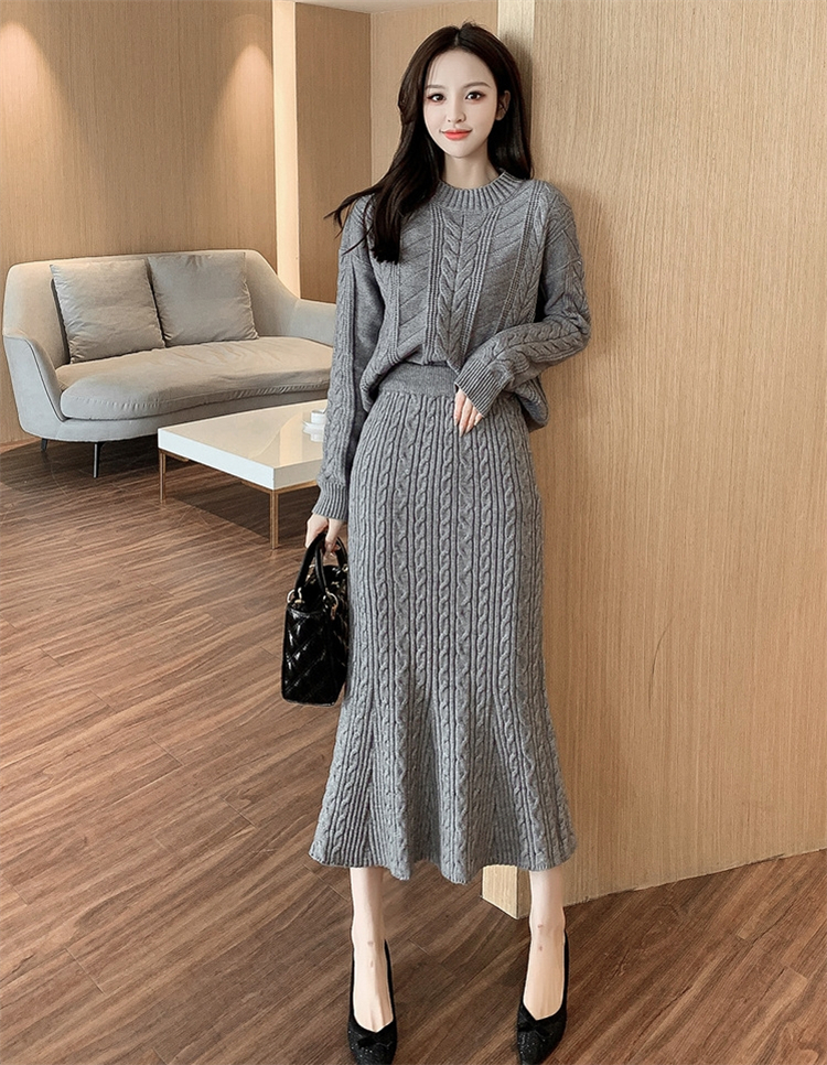 ニットセットアップ レディース 秋冬 長袖 ニットトップス 丸首 着痩せ タイトスカート 通勤 オシャレ 上品 