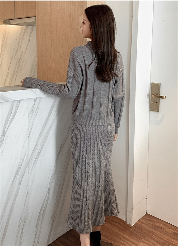 ニットセットアップ レディース 秋冬 長袖 ニットトップス 丸首 着痩せ タイトスカート 通勤 オシャレ 上品 