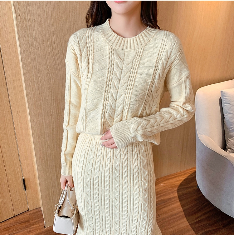 ニットセットアップ レディース 秋冬 長袖 ニットトップス 丸首 着痩せ タイトスカート 通勤 オシャレ 上品 