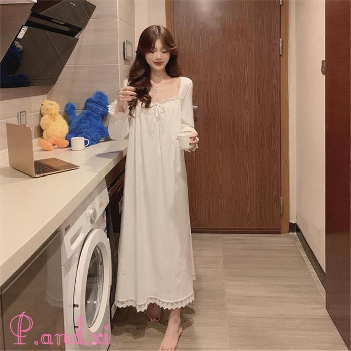 ネグリジェ 春夏秋 姫 ネグリジェ 白ワンピース レース 新作 ネグリジェ オシャレ ロング丈 可愛い部屋着 レディース 大人 ネグリジェ パジャマ 長袖 