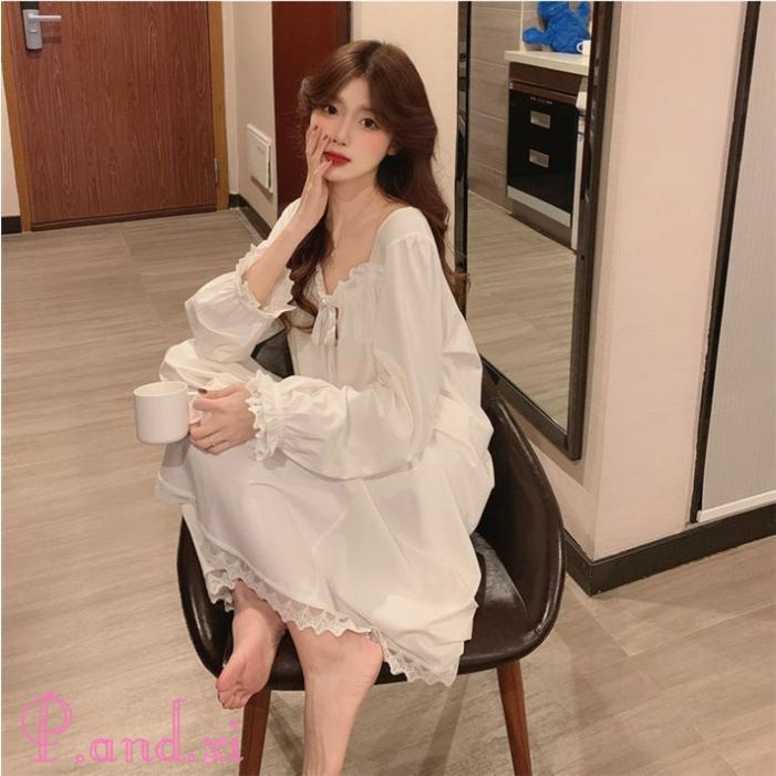 ネグリジェ 春夏秋 姫 ネグリジェ 白ワンピース レース 新作 ネグリジェ オシャレ ロング丈 可愛い部屋着 レディース 大人 ネグリジェ パジャマ 長袖 