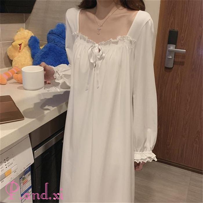 ネグリジェ 春夏秋 姫 ネグリジェ 白ワンピース レース 新作 ネグリジェ オシャレ ロング丈 可愛い部屋着 レディース 大人 ネグリジェ パジャマ 長袖 