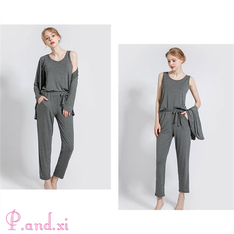 ルームウェア 3点セット 部屋着 リラックスウェア パジャマ レディース 春 ロングパンツ カーディガン ダンクトップ カットソー 羽織 夏 柔らかめ シンプル 