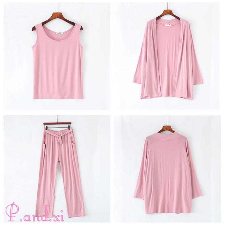 ルームウェア 3点セット 部屋着 リラックスウェア パジャマ レディース 春 ロングパンツ カーディガン ダンクトップ カットソー 羽織 夏 柔らかめ シンプル 