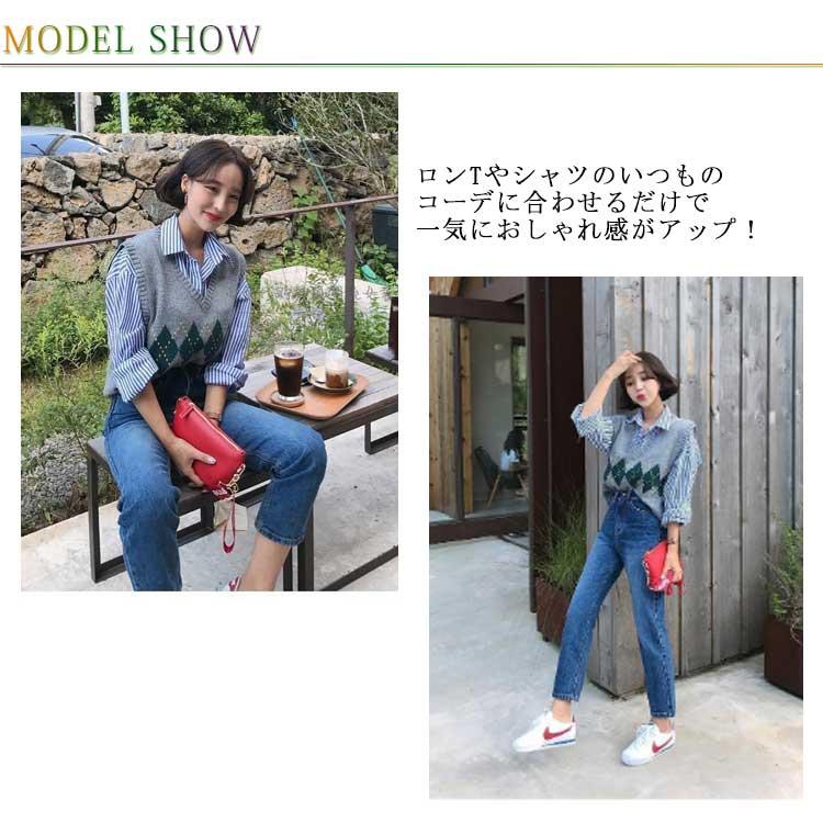 ニットベスト レディース ベスト 秋冬 ニット 重ね着 袖なし アーガイル柄 チェック おしゃれ 切り替え カジュアル プルオーバー ゆった Vネック 