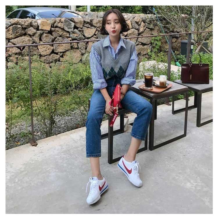 ニットベスト レディース ベスト 秋冬 ニット 重ね着 袖なし アーガイル柄 チェック おしゃれ 切り替え カジュアル プルオーバー ゆった Vネック 