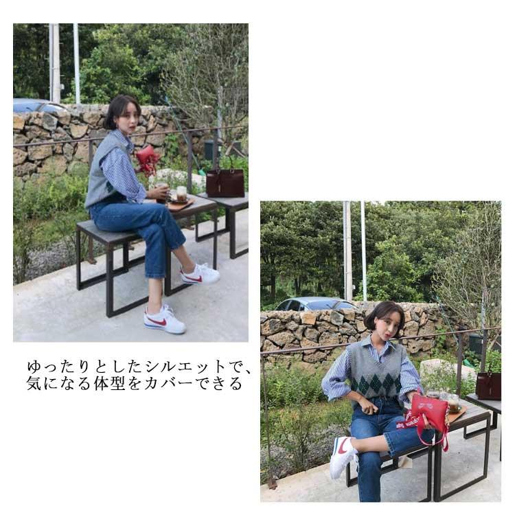 ニットベスト レディース ベスト 秋冬 ニット 重ね着 袖なし アーガイル柄 チェック おしゃれ 切り替え カジュアル プルオーバー ゆった Vネック 