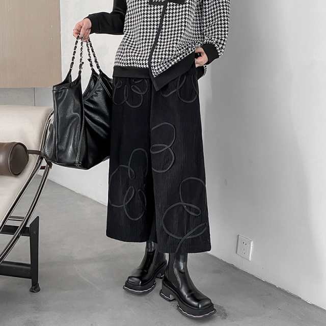 ワイドパンツ レディース パンツ ボモード系 9分丈 個性的 40代 きれいめ 秋冬 大人 20代 50代 30代 黒 