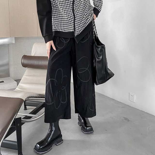 ワイドパンツ レディース パンツ ボモード系 9分丈 個性的 40代 きれいめ 秋冬 大人 20代 50代 30代 黒 
