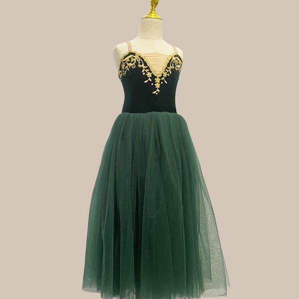 バレエ レオタード式 スカート バレエダンス 子供ダンス衣装 演出バレエ グリーン 大きいサイズ 