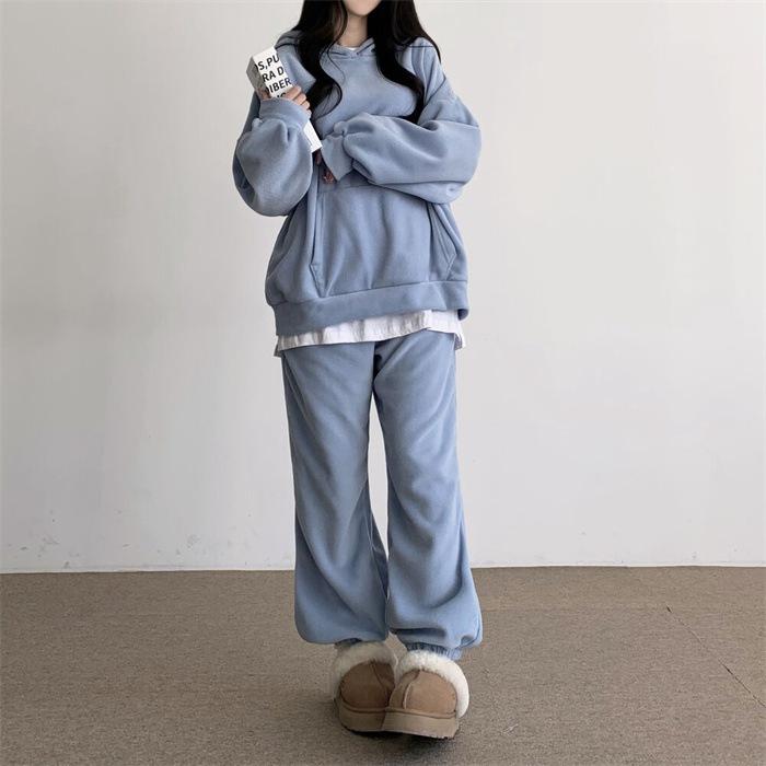 上下セット レディース セットアップ ルームウェア スウェット 暖か クルーネックトップス ボスポーツウェア 重ね着風 