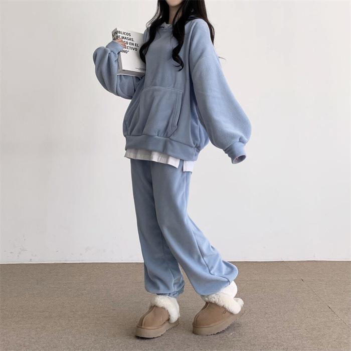 上下セット レディース セットアップ ルームウェア スウェット 暖か クルーネックトップス ボスポーツウェア 重ね着風 