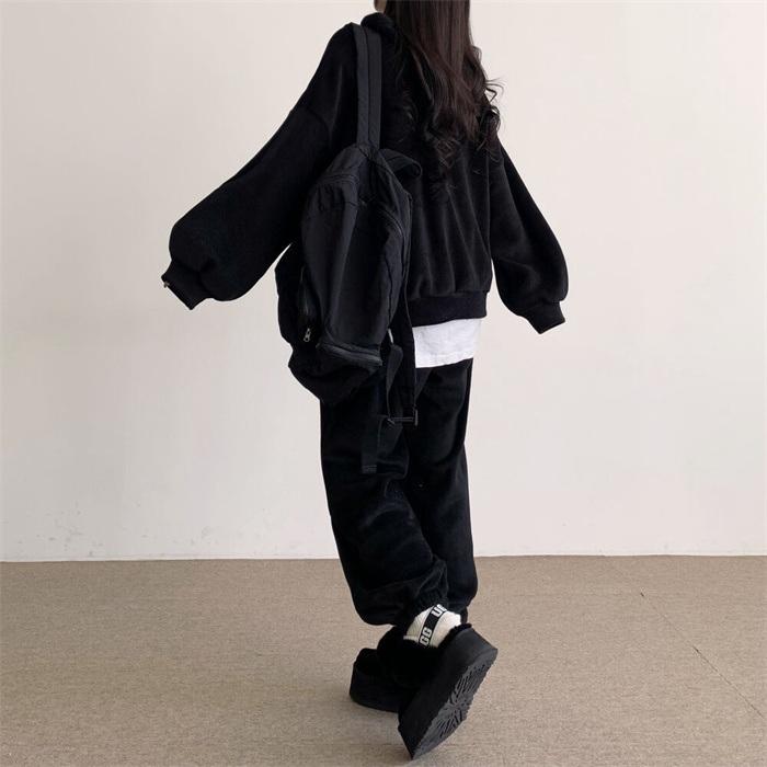 上下セット レディース セットアップ ルームウェア スウェット 暖か クルーネックトップス ボスポーツウェア 重ね着風 