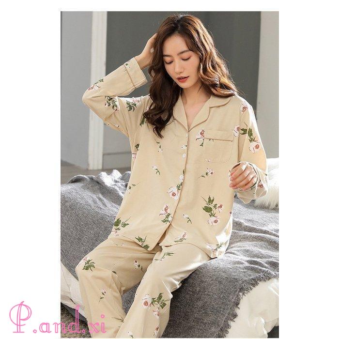 パジャマ ルームウェア レディース 秋冬 長袖 パジャマ 部屋着 女性 ロングパンツ上下セット 可愛いパジャマ 韓国風 秋パジャマ 綿100％ルームウェア 前開き 