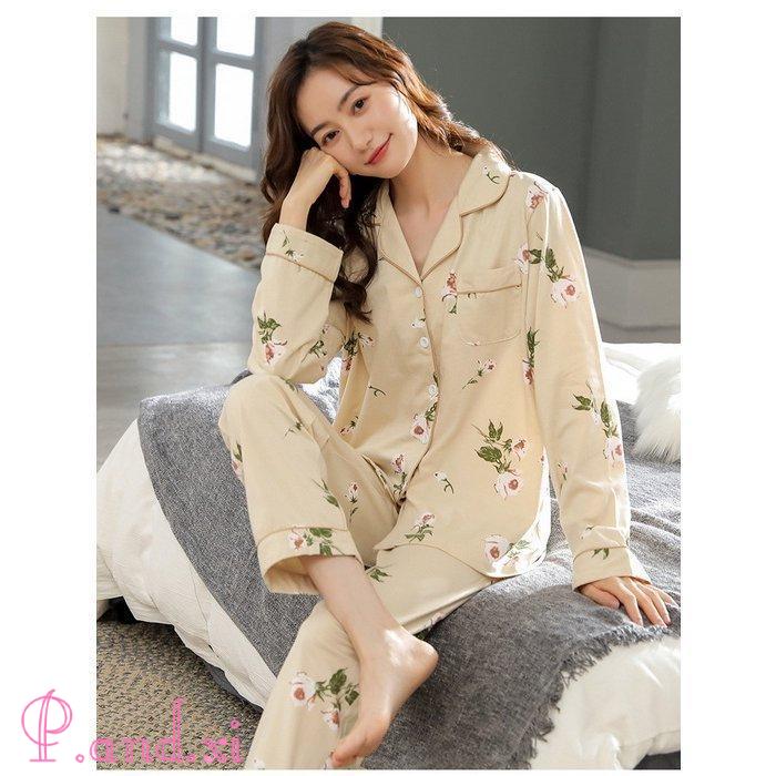 パジャマ ルームウェア レディース 秋冬 長袖 パジャマ 部屋着 女性 ロングパンツ上下セット 可愛いパジャマ 韓国風 秋パジャマ 綿100％ルームウェア 前開き 