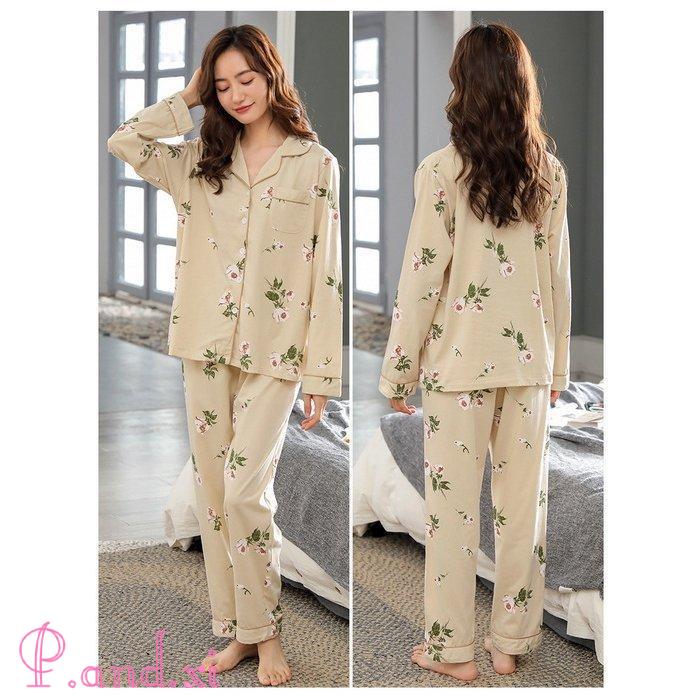 パジャマ ルームウェア レディース 秋冬 長袖 パジャマ 部屋着 女性 ロングパンツ上下セット 可愛いパジャマ 韓国風 秋パジャマ 綿100％ルームウェア 前開き 