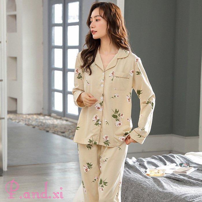 パジャマ ルームウェア レディース 秋冬 長袖 パジャマ 部屋着 女性 ロングパンツ上下セット 可愛いパジャマ 韓国風 秋パジャマ 綿100％ルームウェア 前開き 