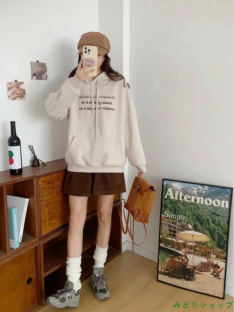 英文字 刺繍 裏起毛 裏ボア フード付き トレーナー レディース 秋冬 