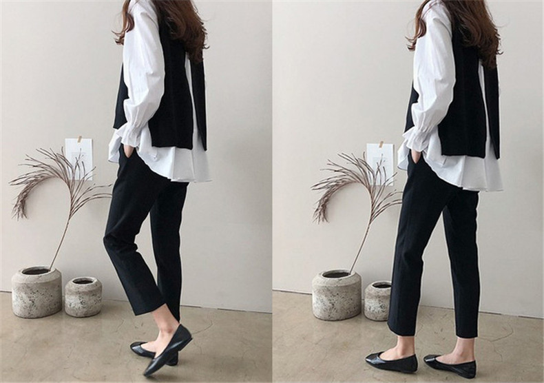 大きいサイズの女性の 2 点セット 2023 新しい韓国スタイルの秋冬長袖シャツニットベストスーツ  