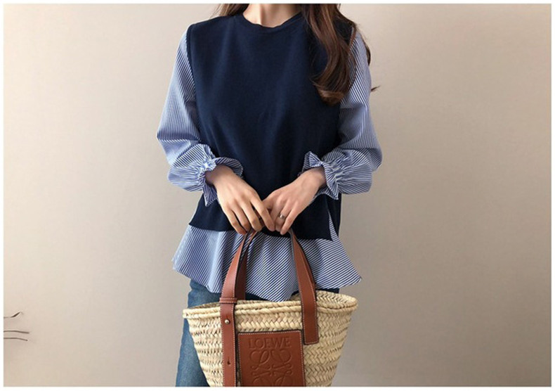 大きいサイズの女性の 2 点セット 2023 新しい韓国スタイルの秋冬長袖シャツニットベストスーツ  