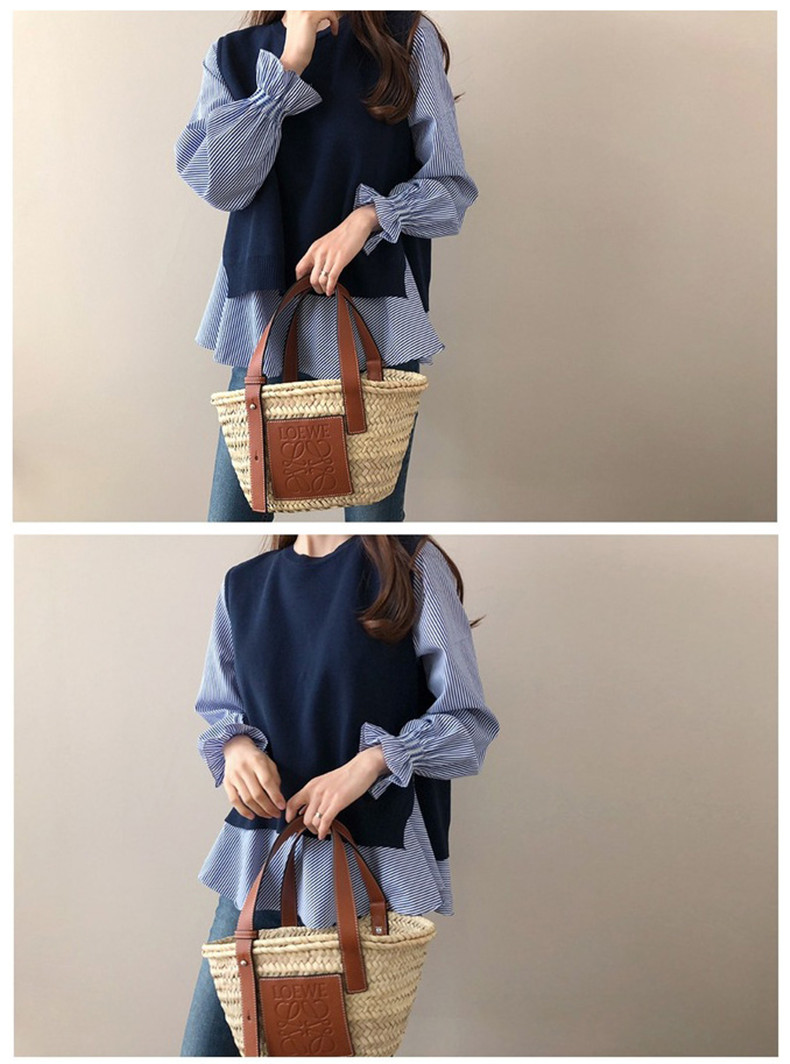 大きいサイズの女性の 2 点セット 2023 新しい韓国スタイルの秋冬長袖シャツニットベストスーツ  