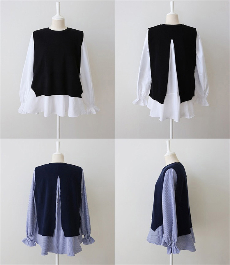 大きいサイズの女性の 2 点セット 2023 新しい韓国スタイルの秋冬長袖シャツニットベストスーツ  