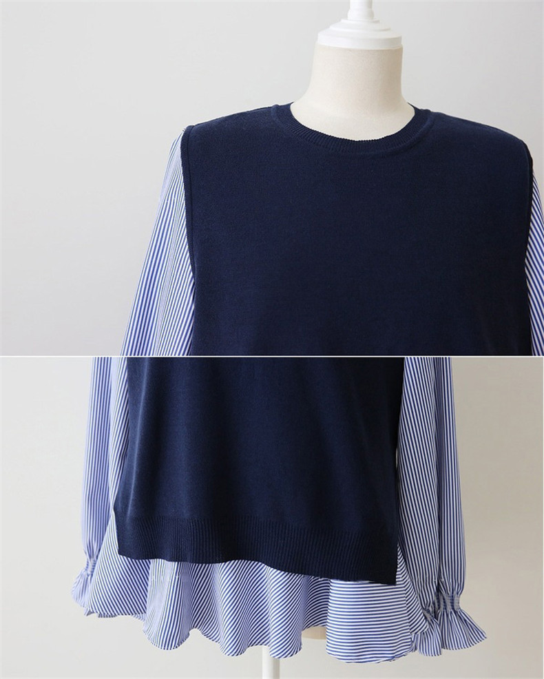 大きいサイズの女性の 2 点セット 2023 新しい韓国スタイルの秋冬長袖シャツニットベストスーツ  