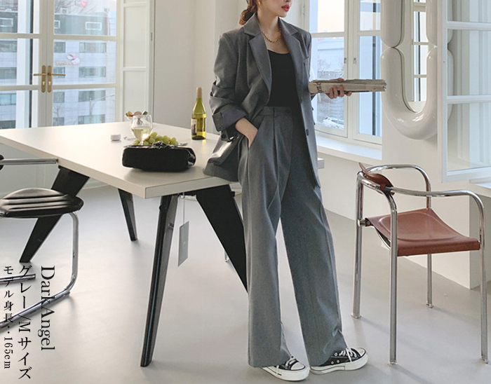 セットアップ レディース ジャケット 韓国 ワイドパンツ おしゃれ オーバーサイズ カジュアル テーラードジャケット ス ゆったり 