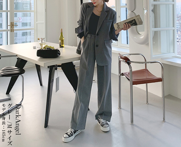 セットアップ レディース ジャケット 韓国 ワイドパンツ おしゃれ オーバーサイズ カジュアル テーラードジャケット ス ゆったり 
