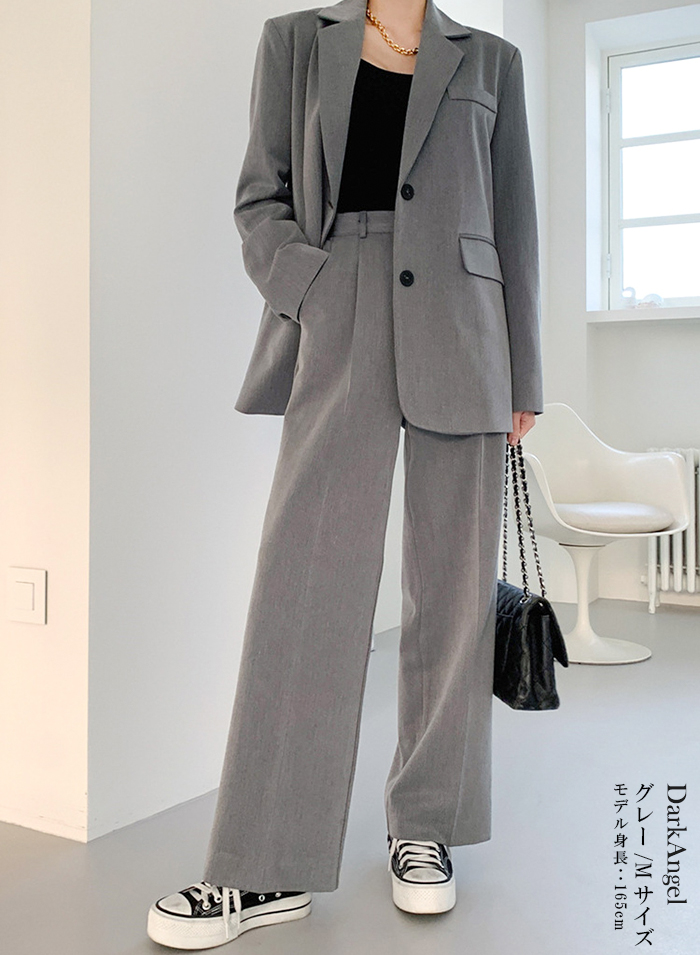 セットアップ レディース ジャケット 韓国 ワイドパンツ おしゃれ オーバーサイズ カジュアル テーラードジャケット ス ゆったり 