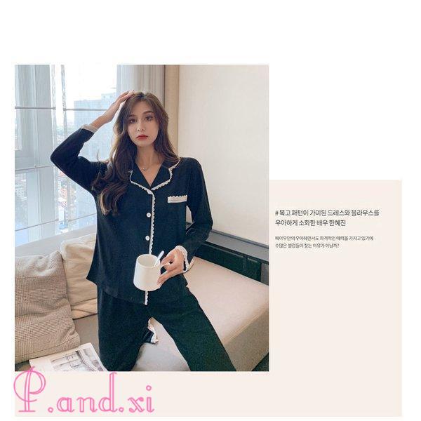 パジャマ レディース 春夏秋 長袖パジャマ ロングズボン 綿 部屋着 韓国風 レース プレゼント 可愛い シャツパジャマ ルームウェア上下セット 快適 寝巻き 