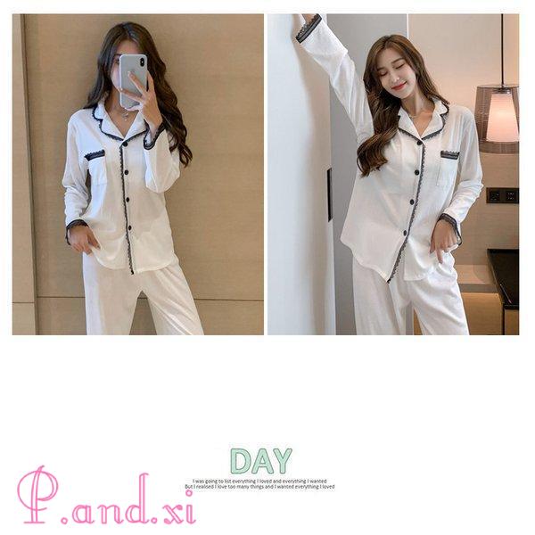 パジャマ レディース 春夏秋 長袖パジャマ ロングズボン 綿 部屋着 韓国風 レース プレゼント 可愛い シャツパジャマ ルームウェア上下セット 快適 寝巻き 