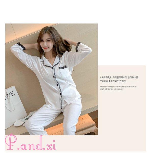 パジャマ レディース 春夏秋 長袖パジャマ ロングズボン 綿 部屋着 韓国風 レース プレゼント 可愛い シャツパジャマ ルームウェア上下セット 快適 寝巻き 