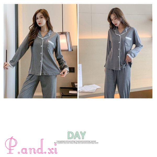 パジャマ レディース 春夏秋 長袖パジャマ ロングズボン 綿 部屋着 韓国風 レース プレゼント 可愛い シャツパジャマ ルームウェア上下セット 快適 寝巻き 