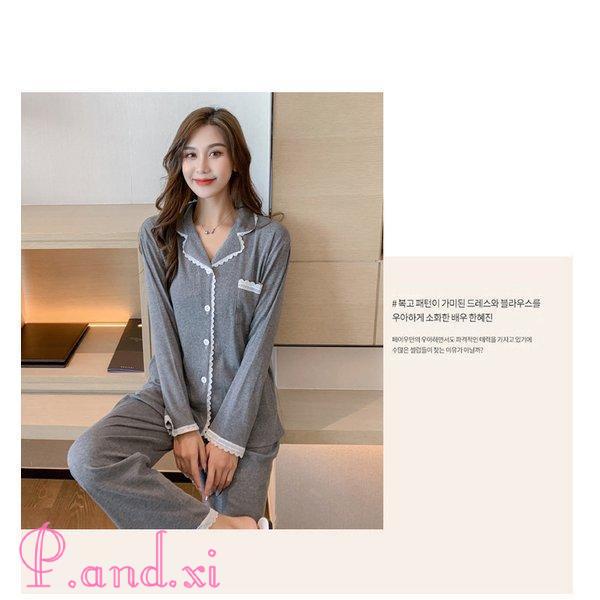 パジャマ レディース 春夏秋 長袖パジャマ ロングズボン 綿 部屋着 韓国風 レース プレゼント 可愛い シャツパジャマ ルームウェア上下セット 快適 寝巻き 