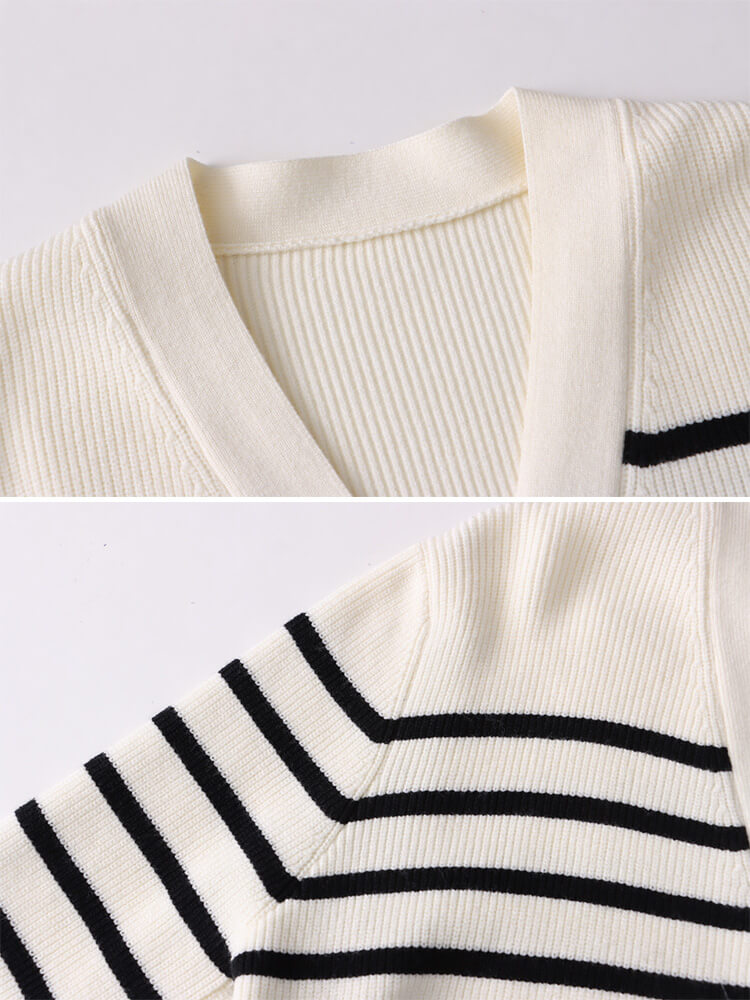 カーディガン レディース 韓国 ニット ボーダー 柄 秋 春 黒 カジュアル おしゃれ 白 エレ秋冬 Vネック ポケット 大人 