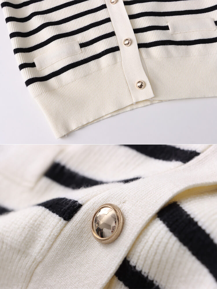 カーディガン レディース 韓国 ニット ボーダー 柄 秋 春 黒 カジュアル おしゃれ 白 エレ秋冬 Vネック ポケット 大人 