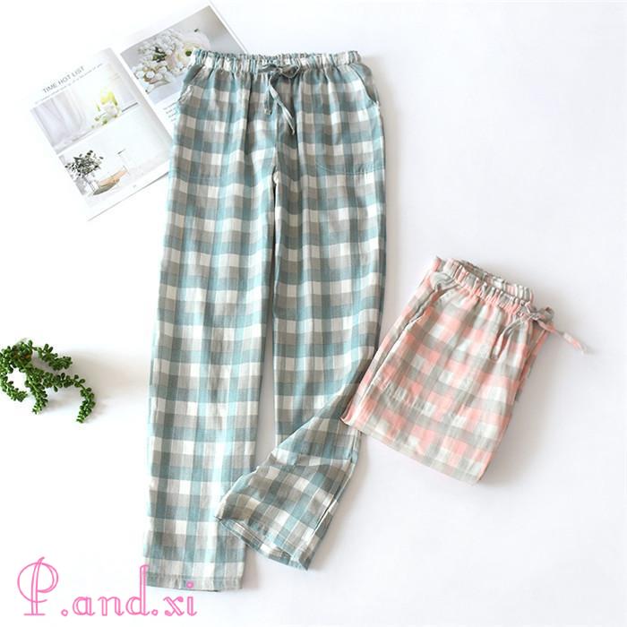 ガーゼ ルームウェア パジャマ ロングパンツ単品 レディース メンズ チェック 寝間着 大きいサイズ 綿100% 秋 ベア 寝巻き 快適 冬 部屋着 カップル 2重ガーゼ 