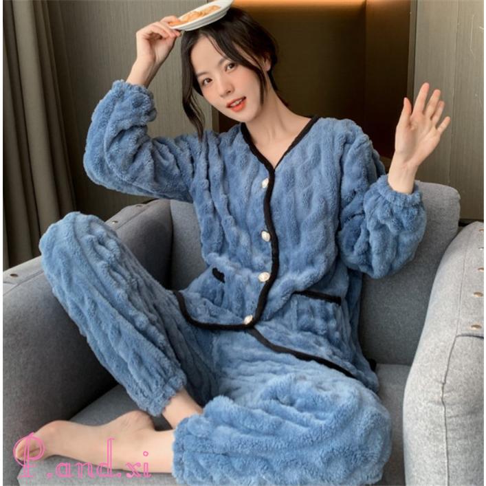 ルームウェア 上下セット 冬 パジャマ レディース 長袖 秋冬 上下パジャマ パジャマ かわいい もこもこ ルームウェア 部屋着 前開き あったかい 