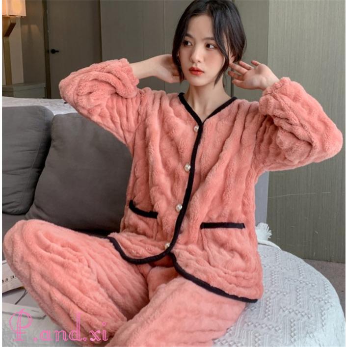 ルームウェア 上下セット 冬 パジャマ レディース 長袖 秋冬 上下パジャマ パジャマ かわいい もこもこ ルームウェア 部屋着 前開き あったかい 