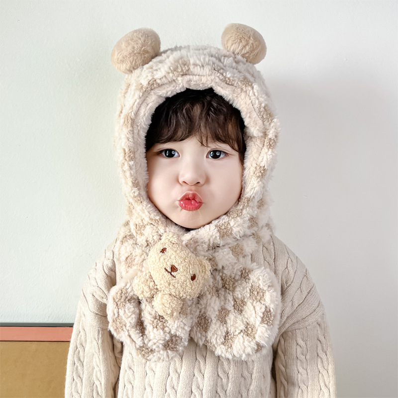 キッズフードマフラー 2IN1 マフラー フード 一体型 子ども用 かわいい 帽子 おしゃれ 寒さ対策 冬用品 ファッション ふわふわ 柔らかい 防寒 全5色 