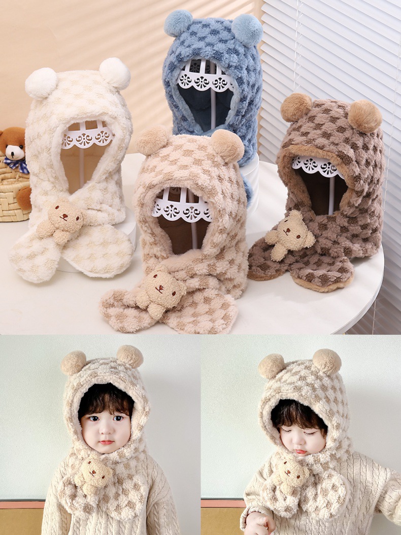 キッズフードマフラー 2IN1 マフラー フード 一体型 子ども用 かわいい 帽子 おしゃれ 寒さ対策 冬用品 ファッション ふわふわ 柔らかい 防寒 全5色 