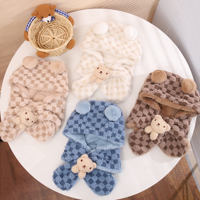 キッズフードマフラー 2IN1 マフラー フード 一体型 子ども用 かわいい 帽子 おしゃれ 寒さ対策 冬用品 ファッション ふわふわ 柔らかい 防寒 全5色 