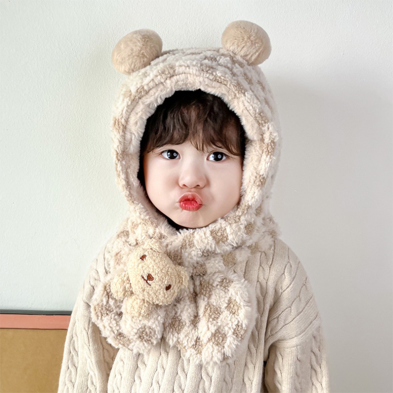 キッズフードマフラー 2IN1 マフラー フード 一体型 子ども用 かわいい 帽子 おしゃれ 寒さ対策 冬用品 ファッション ふわふわ 柔らかい 防寒 全5色 
