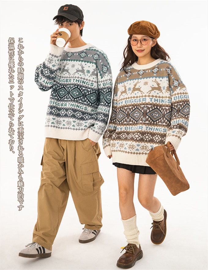 セーター ペアルック セーター メンズ レディース クリスマス衣装 可愛い 秋冬 カップル トップス 韓国 ゆったり ニット 男女兼用 学院風 暖かい 