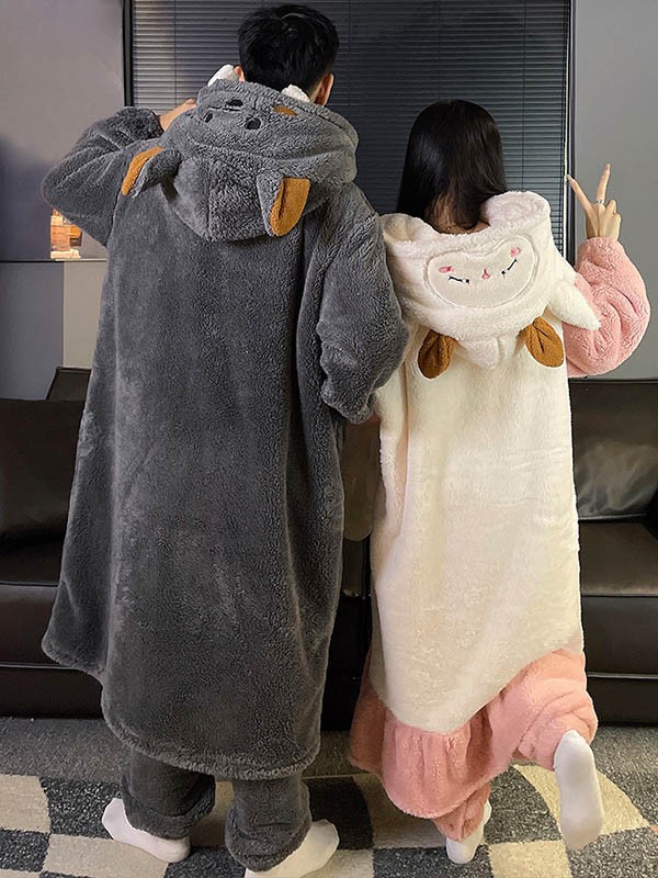 ルームウェア もこもこ パジャマ 羊 狼 冬 着る毛布 暖かい 。 あったか 長袖 ナイトガウン 寝巻き 部屋着 前開き フード付き 