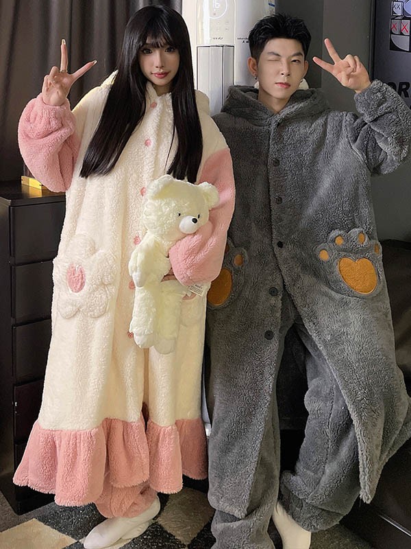 ルームウェア もこもこ パジャマ 羊 狼 冬 着る毛布 暖かい 。 あったか 長袖 ナイトガウン 寝巻き 部屋着 前開き フード付き 