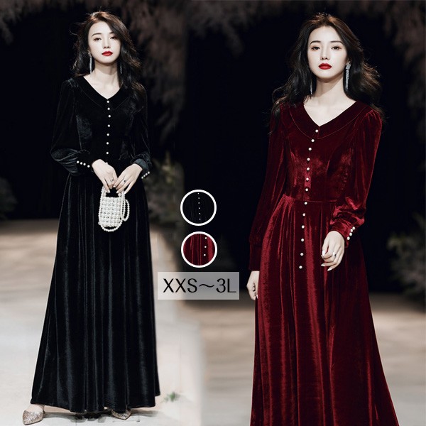 ロングドレス ドレス ロング 演奏会 袖あり 長袖 大人 上品 シンプル カシュクール 発表会 ピアノ 