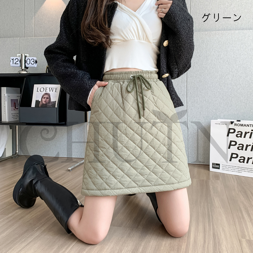 タイトスカートミニダウンスカート中綿 スカートボミニ丈 キルティングスカート 入学式卒業式 Aライン タイトスカート きれいめ 中綿 