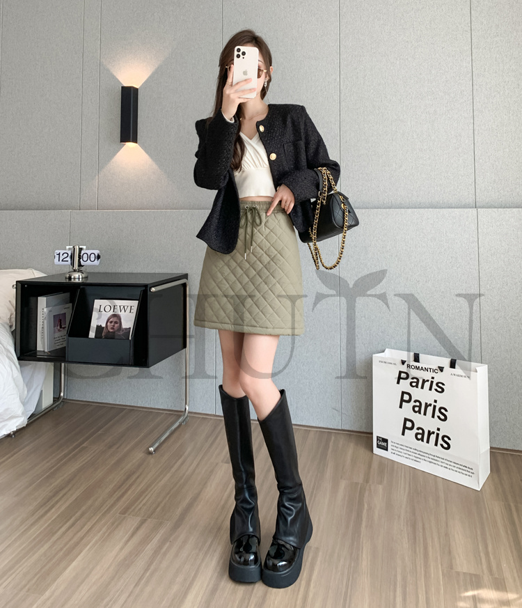 タイトスカートミニダウンスカート中綿 スカートボミニ丈 キルティングスカート 入学式卒業式 Aライン タイトスカート きれいめ 中綿 